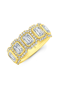 Emerald Cut Diamond Halo Band in Yellow Gold