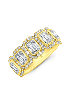 Emerald Cut Diamond Halo Band in Yellow Gold