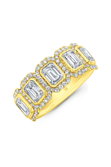 Emerald Cut Diamond Halo Band in Yellow Gold
