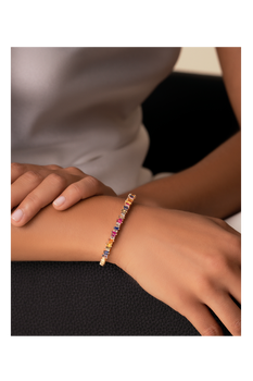 Bold Rainbow Sapphire &amp; Diamond Baguette Bangle