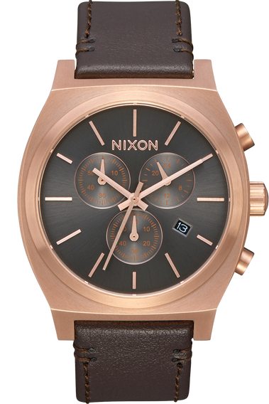 Nixon Time Teller Chrono Leather Rose Gold Gunmetal Brown