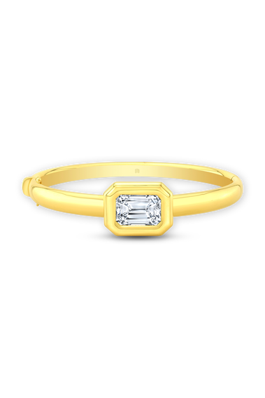 Emerald Cut Diamond Bezel Bangle in Yellow Gold