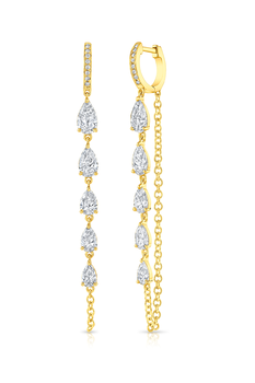 Pear Cut Diamond Chain Earrings in Yellow Gold