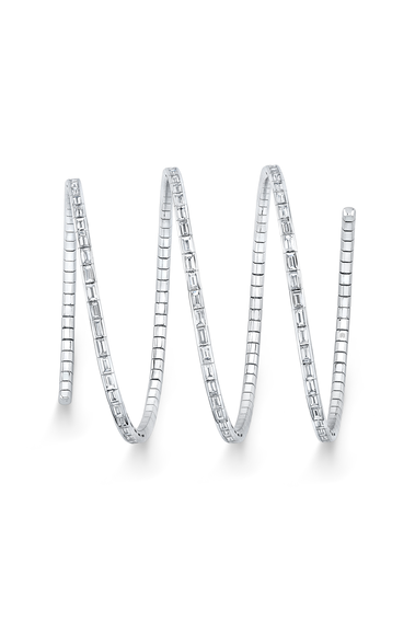 Three Row Emerald Cut Diamond Coil Bracelet in White Gold