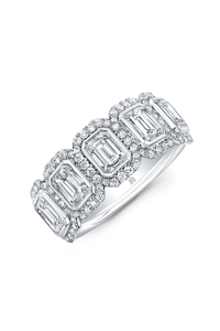 Emerald Cut Diamond Halo Band in White Gold
