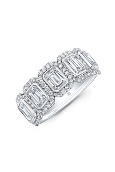 Emerald Cut Diamond Halo Band in White Gold