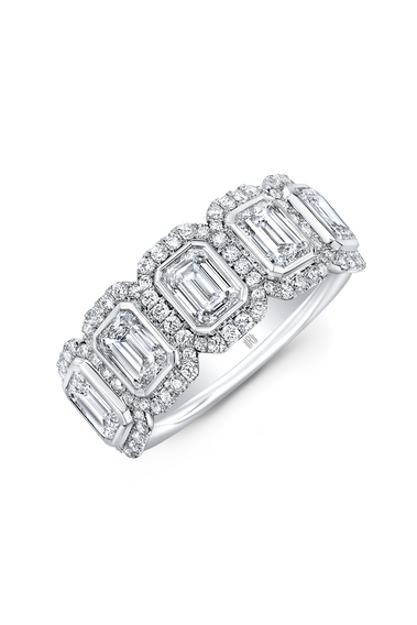 Emerald Cut Diamond Halo Band in White Gold