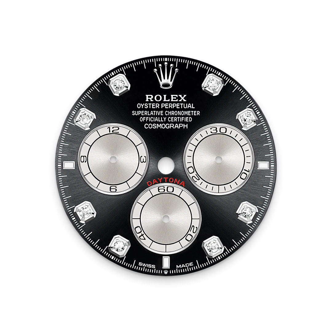 Bright black and steel dial