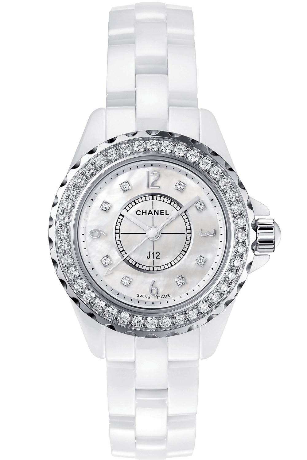 Chanel J12 White Ceramic Diamonds Mother of Pearl 29mm H2572