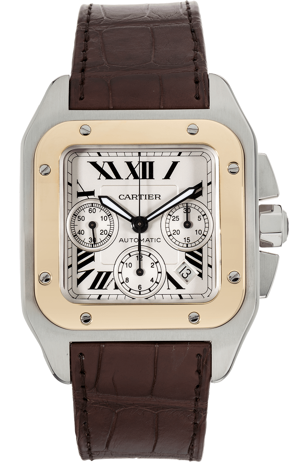Pre Owned Cartier Santos 100 Chronograph Yellow Gold and Stainless Steel Automatic