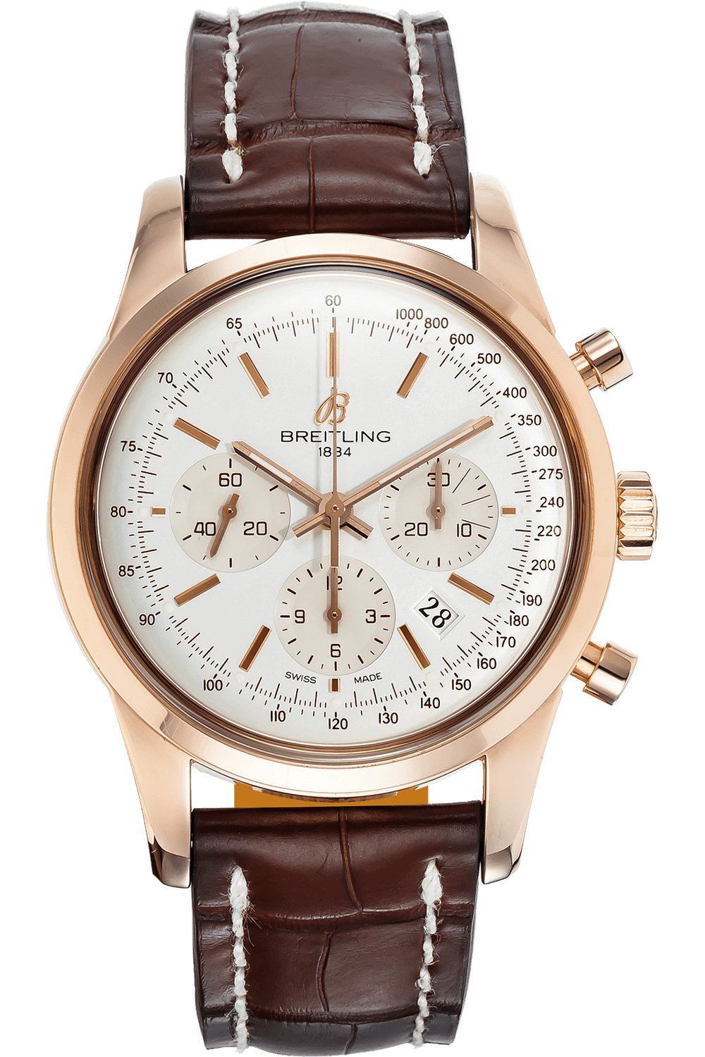 Breitling Men's Transocean Chronograph Rose Gold Automatic Watch (R4131053) | Rose/Red/Pink Gold | 38 mm Diameter | Certified Pre-owned | Tourneau