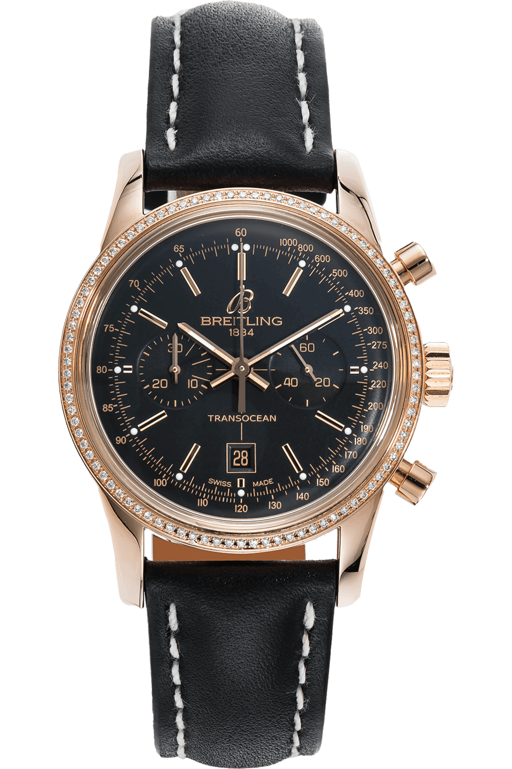 Breitling Men's Transocean Chronograph Rose Gold Automatic Watch (R4131053) | Rose/Red/Pink Gold | 38 mm Diameter | Certified Pre-owned | Tourneau